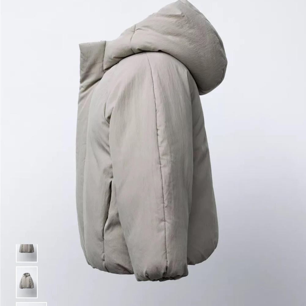 Zara Women's off white slight shimmer Puffer Jacket hooded large - Picture 3 of 15